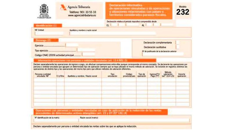 Modelo 232: Declaraci�n informativa de operaciones vinculadas y con para�sos fiscales